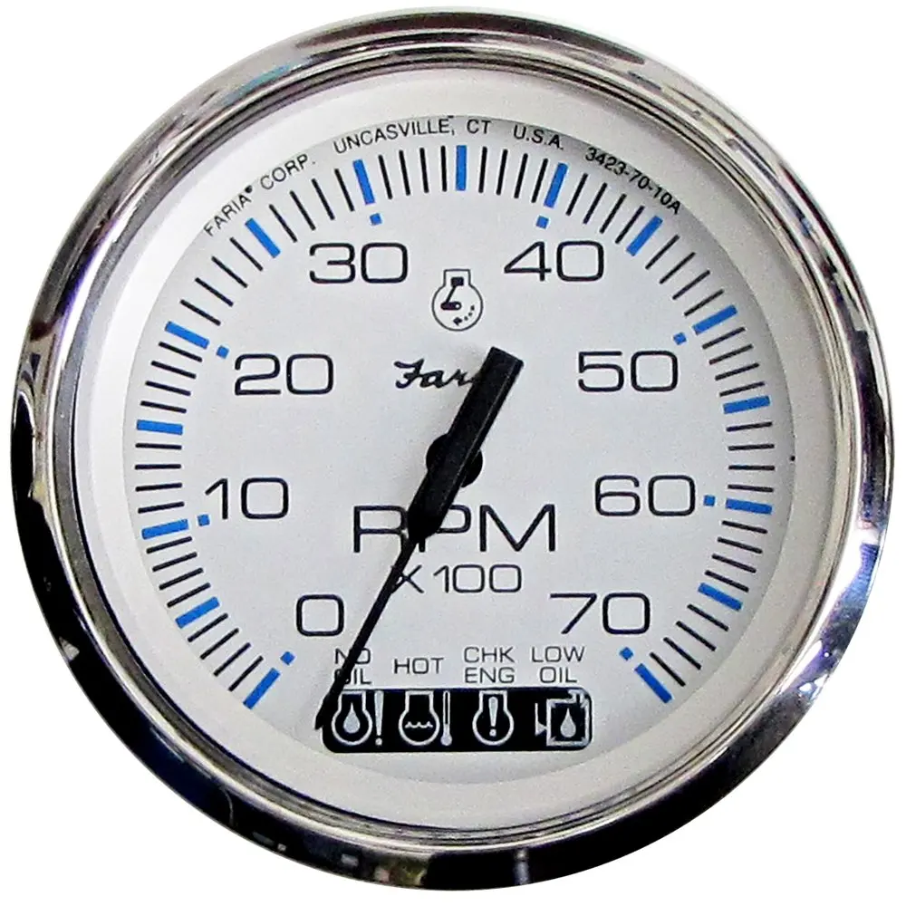 Get Quotations · Faria Chesapeake White SS 4" Tachometer w/Systemcheck  Indicator - 7,000 RPM (Gas