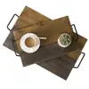 Rustic Aged Wood Plank-Style Serving Trays with Metal Handles Set of 2