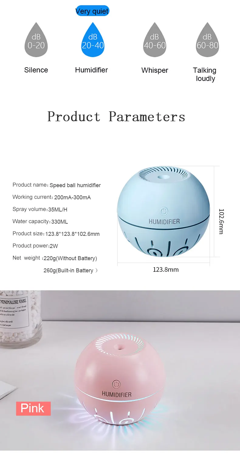 2019 amazon Speed ball humidifier with USB and Battery for sale
