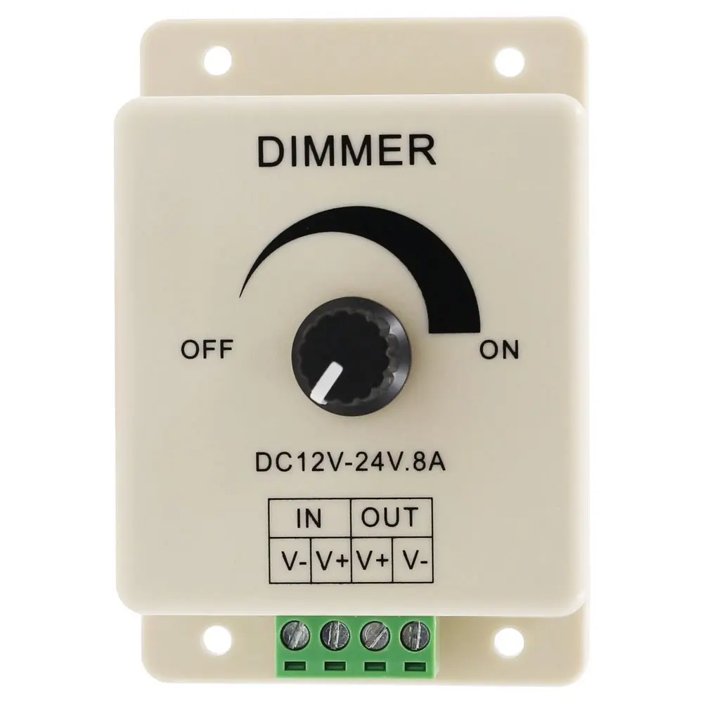 Culver Led DC12-24V 8A PWM Manual Knob Dimmer Controller, 0%-100% PWM Dimming Control, Brightness LED Dimmer Switch for 5050/3528 Single Color LED Strips, Ribbon Lights, Tape Lights