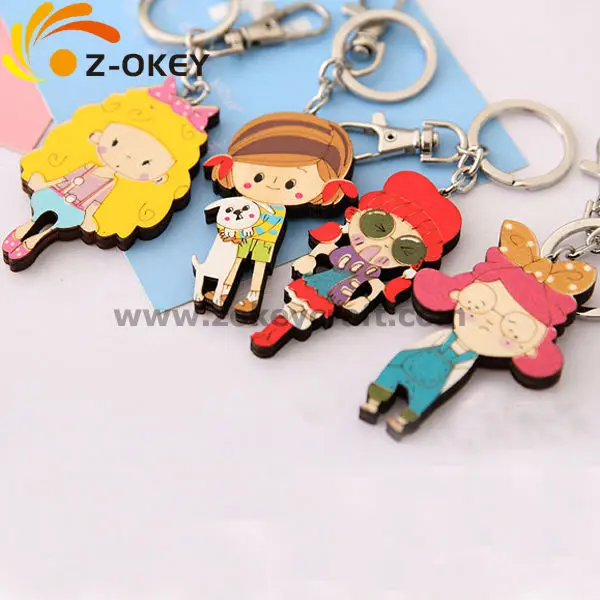 ZWP1280 Silk screening cute girl pattern laser cut wood key chain