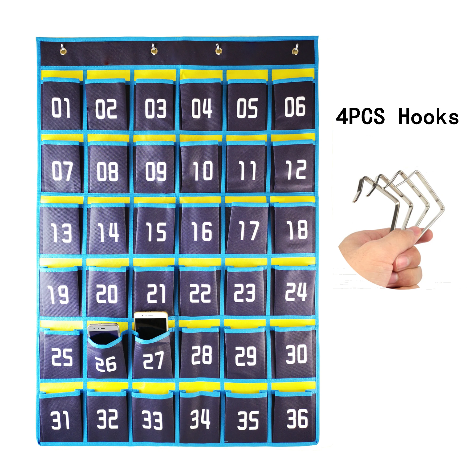 Classroom Pocket Cell Phones Holder Door Hanging Organizer with Hooks 