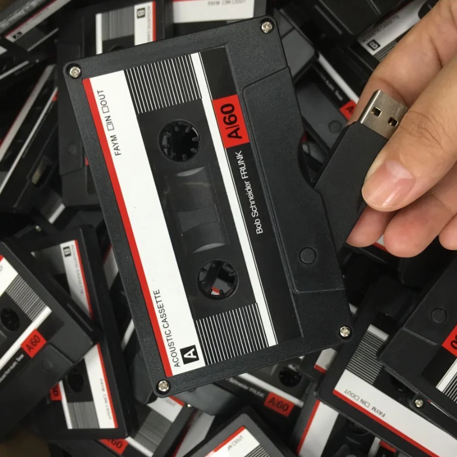 cassette tape flash drive printing full colors logo on usb and