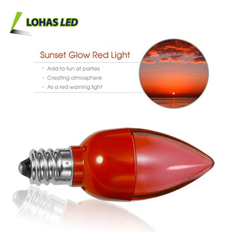 Non-Dimmable C7 E12 LED Red Light Bulb 1W LED Night Light Bulb for Christmas