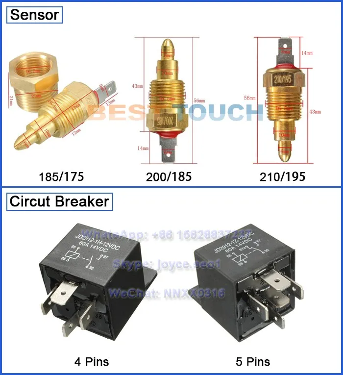Wholesale 175-185 200-185 210-195 degree 40 amp pins pins radiator  universal fan fan thermostat temperature switch relay kit From