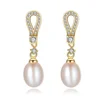 CZCITY Luxury 925 Silver Women Freshwater Pearl Engagement Dangle CZ Earrings