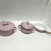 pink enamel tableware with silver rim 3pcs sauce & casserole pan 16cm/18cm/16cm