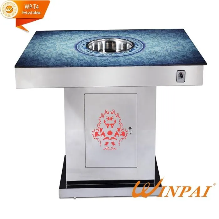 product-WINPAI-Hot-pot Restaurant Table With Marble Table Top And Stainless Steel Table Base Supplie