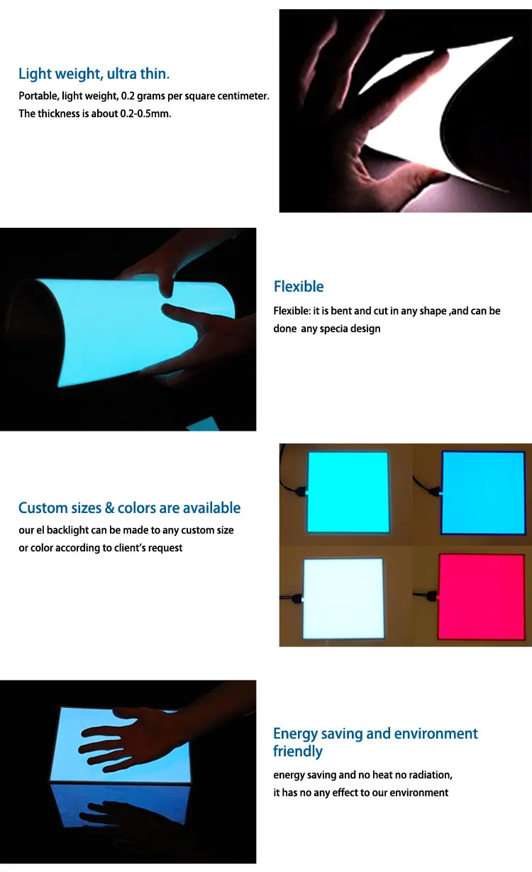 5x5cm light up colorful flexible cuttable backlight sheet el panel for backlit