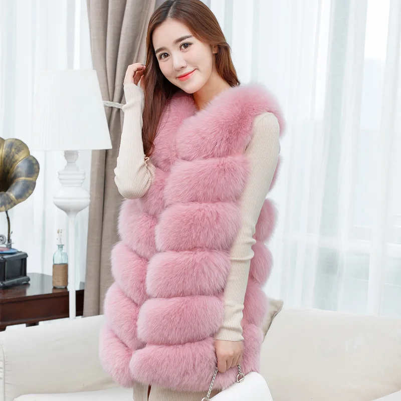 Winter new fashion black woman artificial fur coat vest