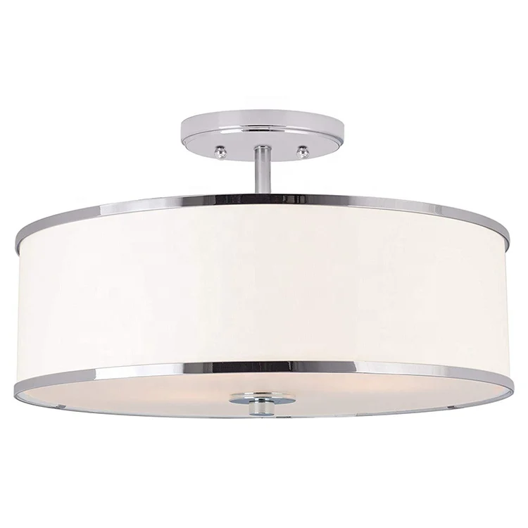 JLC-H13 modern 15 inch fabric  round drum shade semi flush mount hotel room light