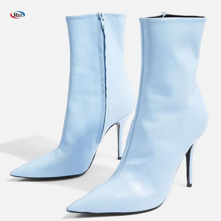 ladies blue leather ankle boots