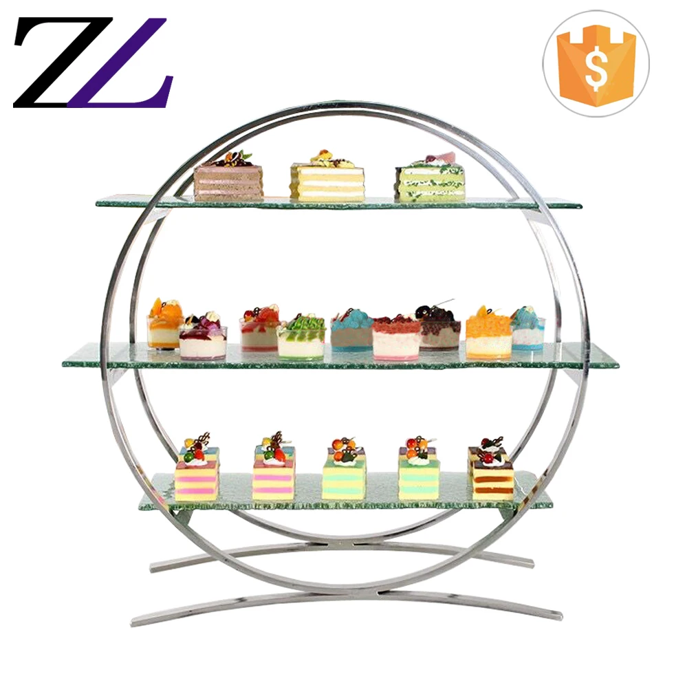 Ceramic Buffet Stand Afternoon Tea Stand Stainless Steel 3 Tier Food