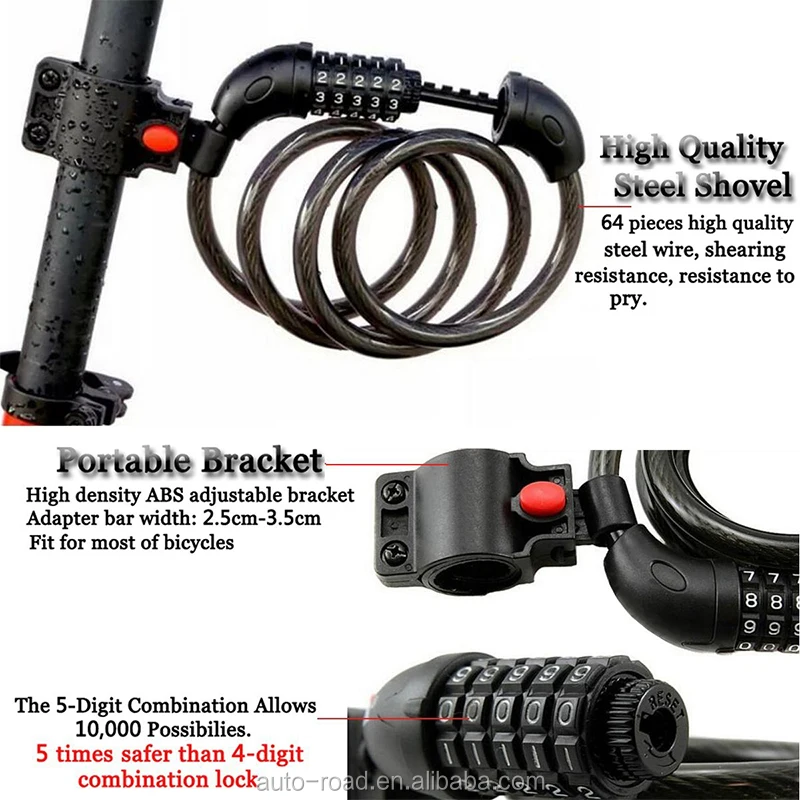 Bike Coded Lock Bicycle Security 5 Digit Password Anti theft 