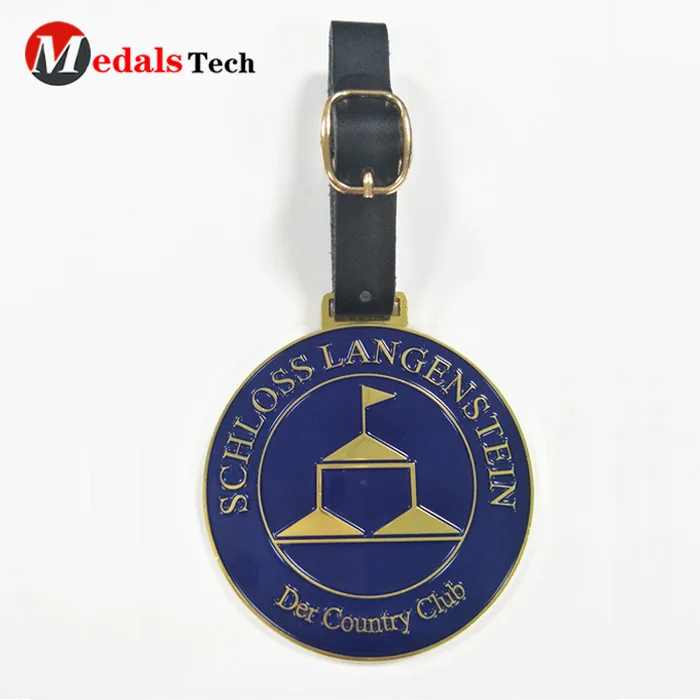 2020 Personalized round metal wholesale club golf tag with pu leather strap