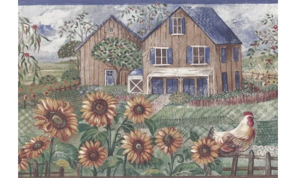 Buy Blue Frontyard Sunflower Roosters Wallpaper Border 528 Cs In