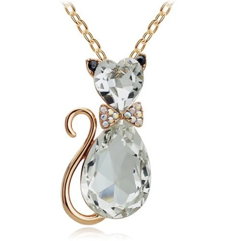 Rhinestone Crystal Cat Necklace