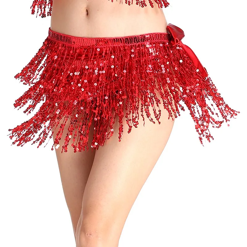 Cheap Sexy Belly Dance Women Wrap Sequins Tassel Mini Skirts Belly Dance Hip Scarf Belt Night