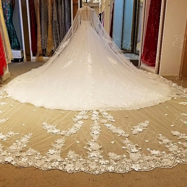 Velo De Novia Largo Con Diseño De Flores De Encaje | Chal Ligero Para Bodas, Fiestas Y Halloween | Color Blanco 120x60 Cm