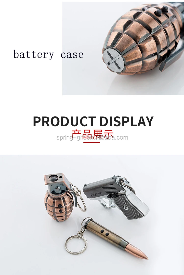 Multifunction Grenade Model Lighting Key Chain Flashlight Gun Pistol Toys Keyring Hand Thunder