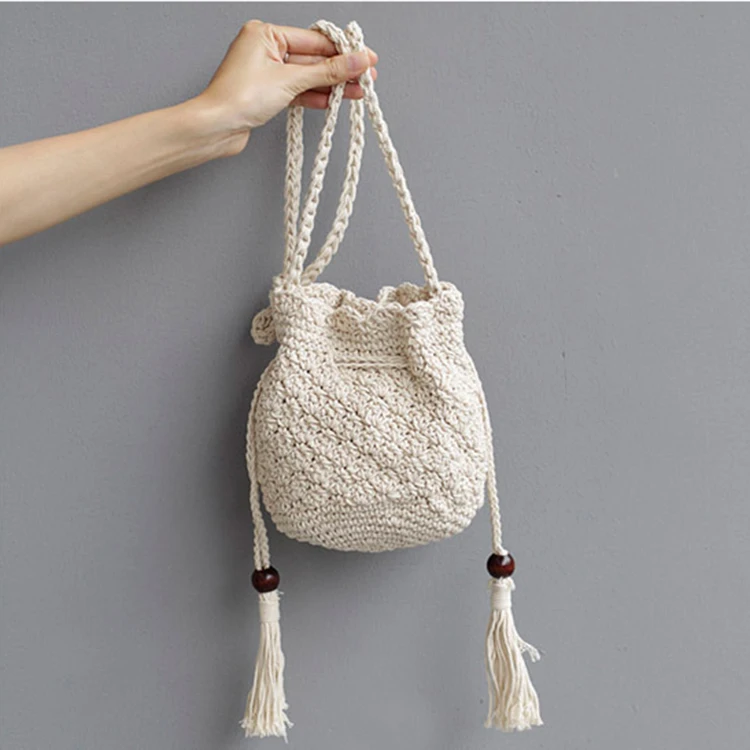 macrame drawstring bag