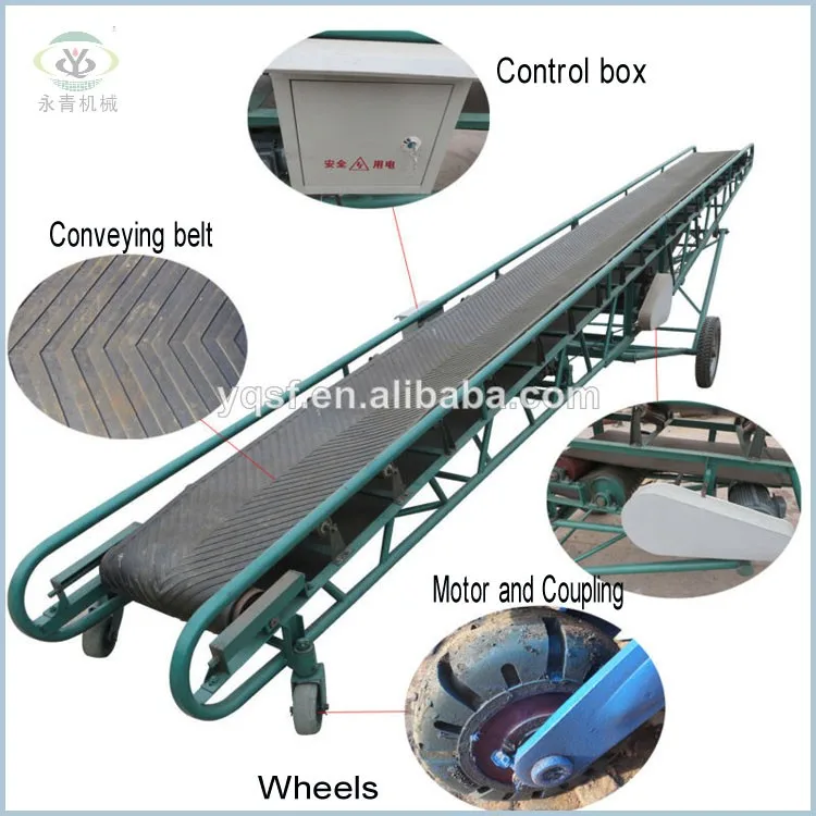 China trough roller movable egg flour bag belt conveyor