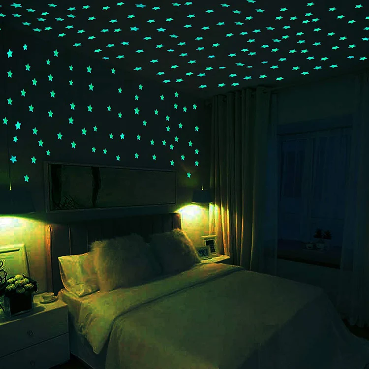 New Product 100PC Kids Bedroom Fluorescent Glow In The Dark Stars Glow Wall Stickers Stars Luminous Glow Sticker Color 