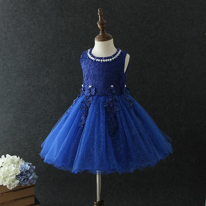 New Arrival Pakistan And Indian Blue Flower Children Party Dress High Quality Beaded Turkey Baby
