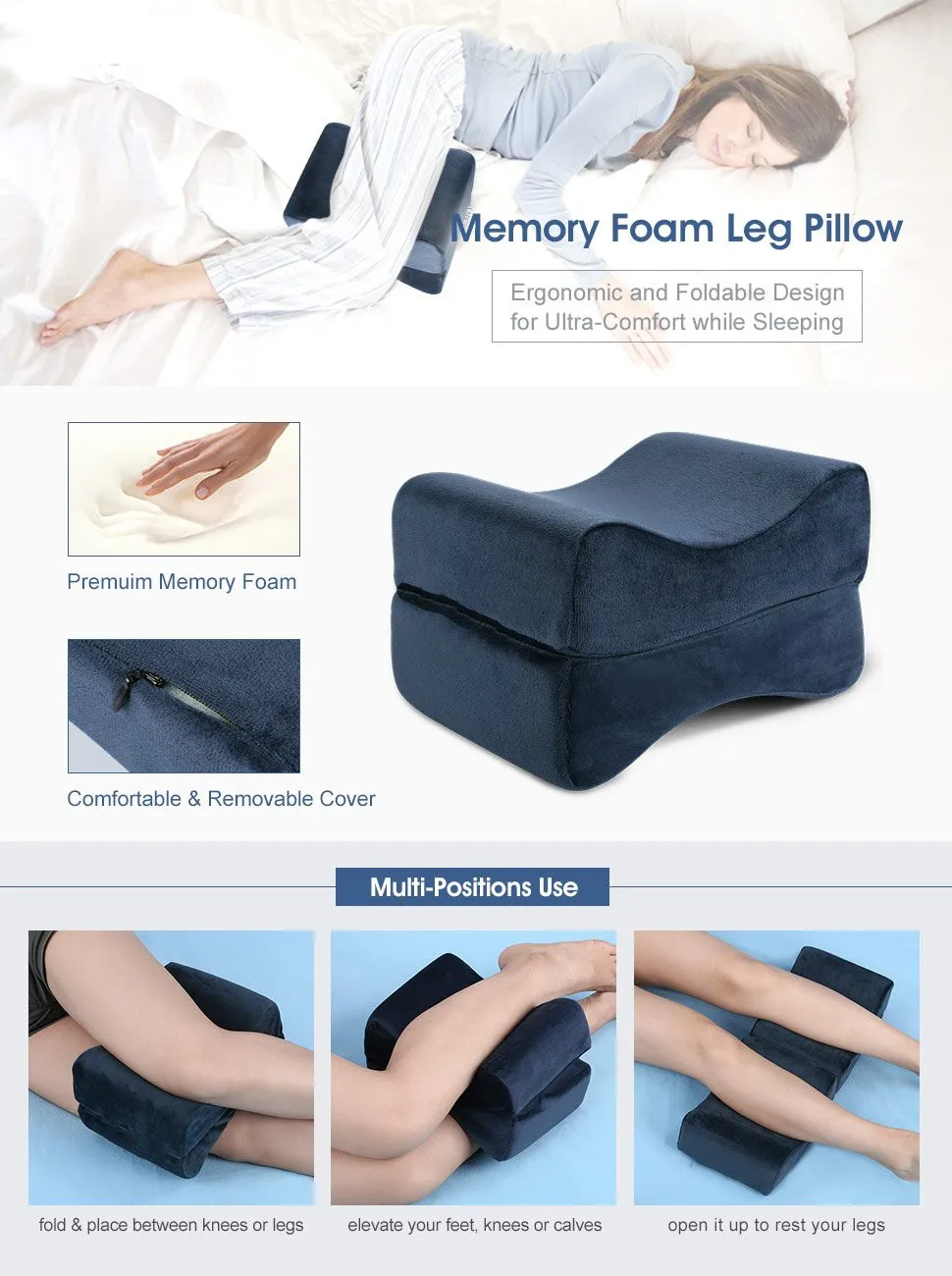 Memory Form Knee Pillow Contour Round Leg Pillow Pad for Pregnancy Black 