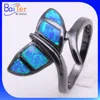 Hot Sale Jewelry black gold plated Blue Opal Dolphin Tail Ring