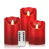 Flameless Candles Set of 3 Real Wax Pillars Include Realistic Red Rust Dancing LED Candle With 2 key Remote Control