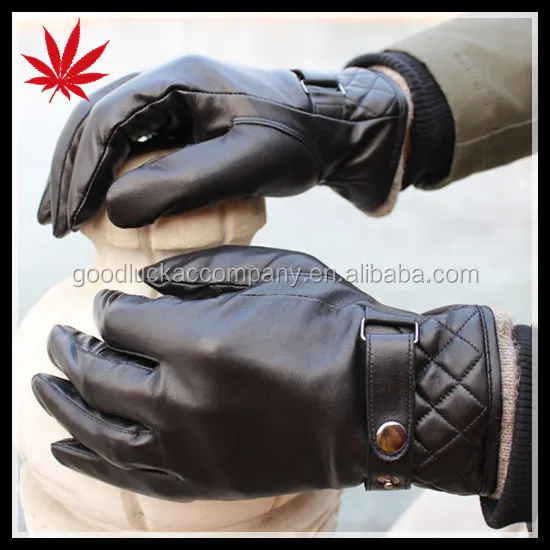 Men's new style black winter sheepskin leather gloves