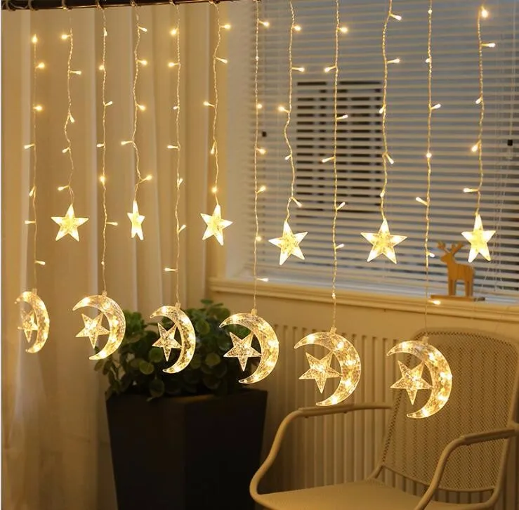 138 Led Twinkle Light 12 Star Curtain String Lighting For Holiday Ramadan Christmas Wedding