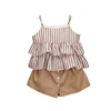 Summer Suit Girl's Fashion Brown Stripe Slip 2 Pieces Children Clothes