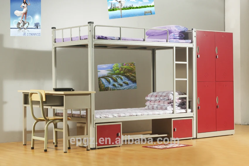 New Arrived Hostel Furniture Student Bunk Bed With Storage Locker And