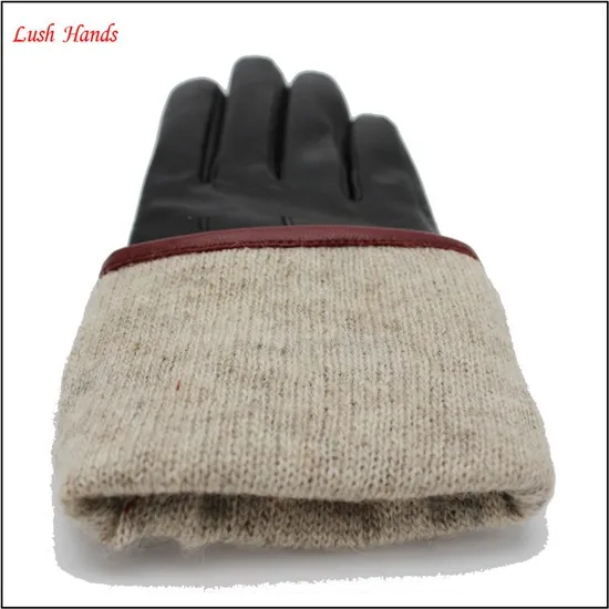 2017 women fashion long sheepskin leather gloves long touch sreen leather glovers with red button