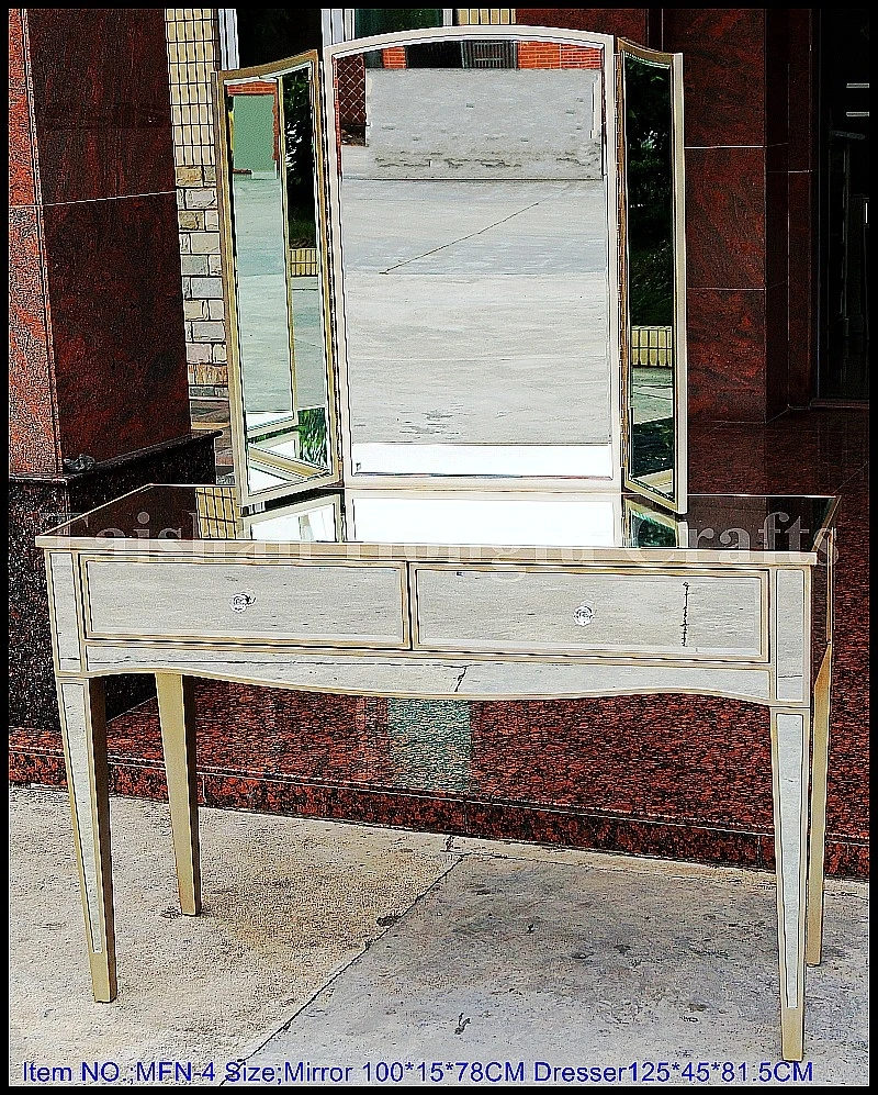 Antiek zilver kaptafel, slaapkamer spiegel meubilair, kaptafel met ...