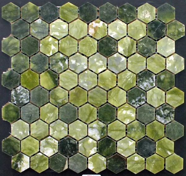 hexagon green onyx mosaic stone tile for exterior wall