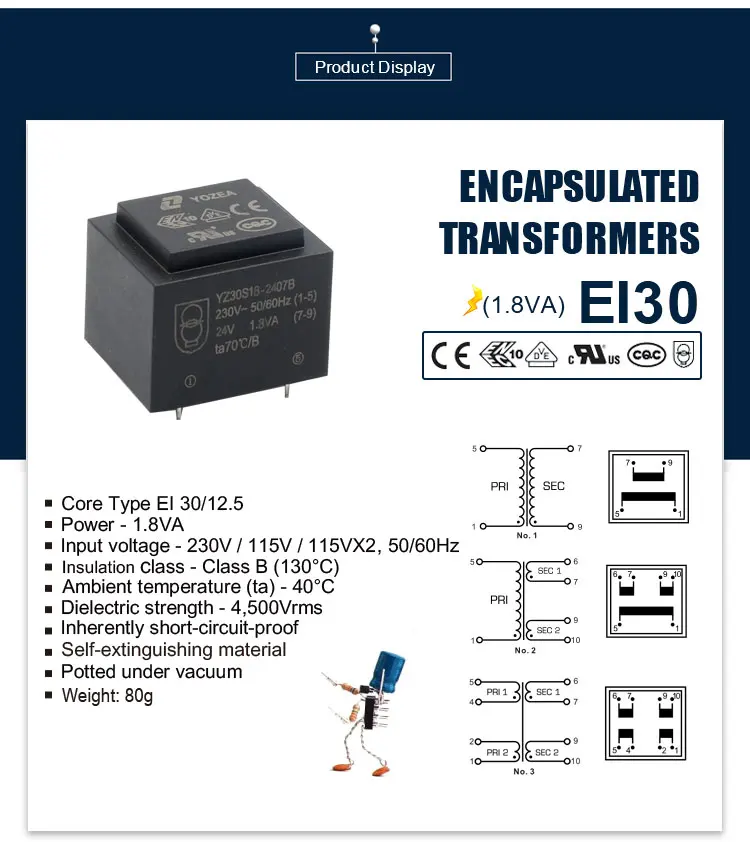 EI3012 , 1.8w 240v 230 to 24 volt  transformer 110v to 24v