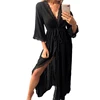 Eye-Catching Solid Color Yellow Split Front Ruched Deep V Neck Summer Women Maxi Dress