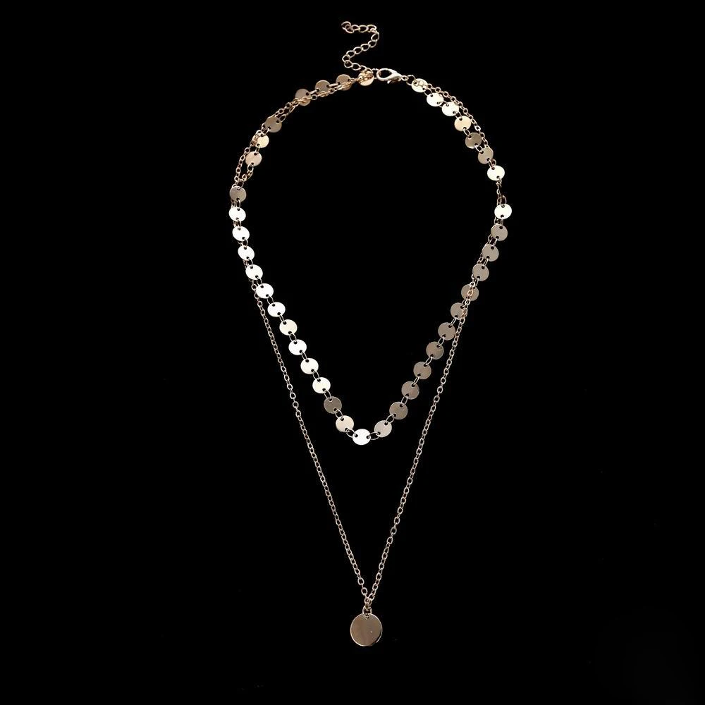 New Fashion Women 2 Layer Round Collar Necklace Jewelry Multilayer Sequins Choker Necklace Gifts Jewelry