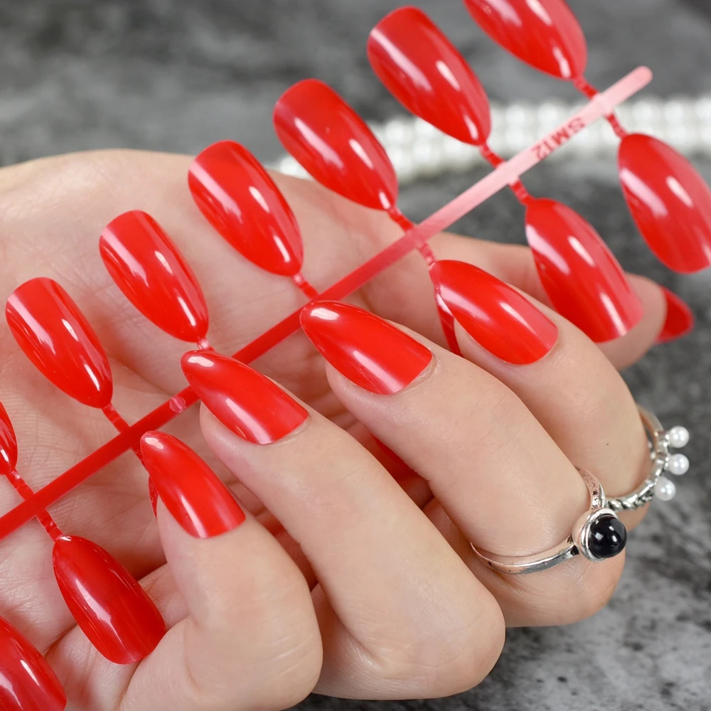 Sexy Red Stiletto Strawberry Press On Nails Full Cover Short Coffin