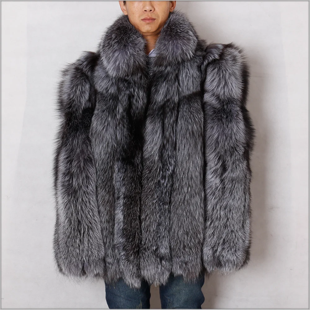 real silver fox fur coat