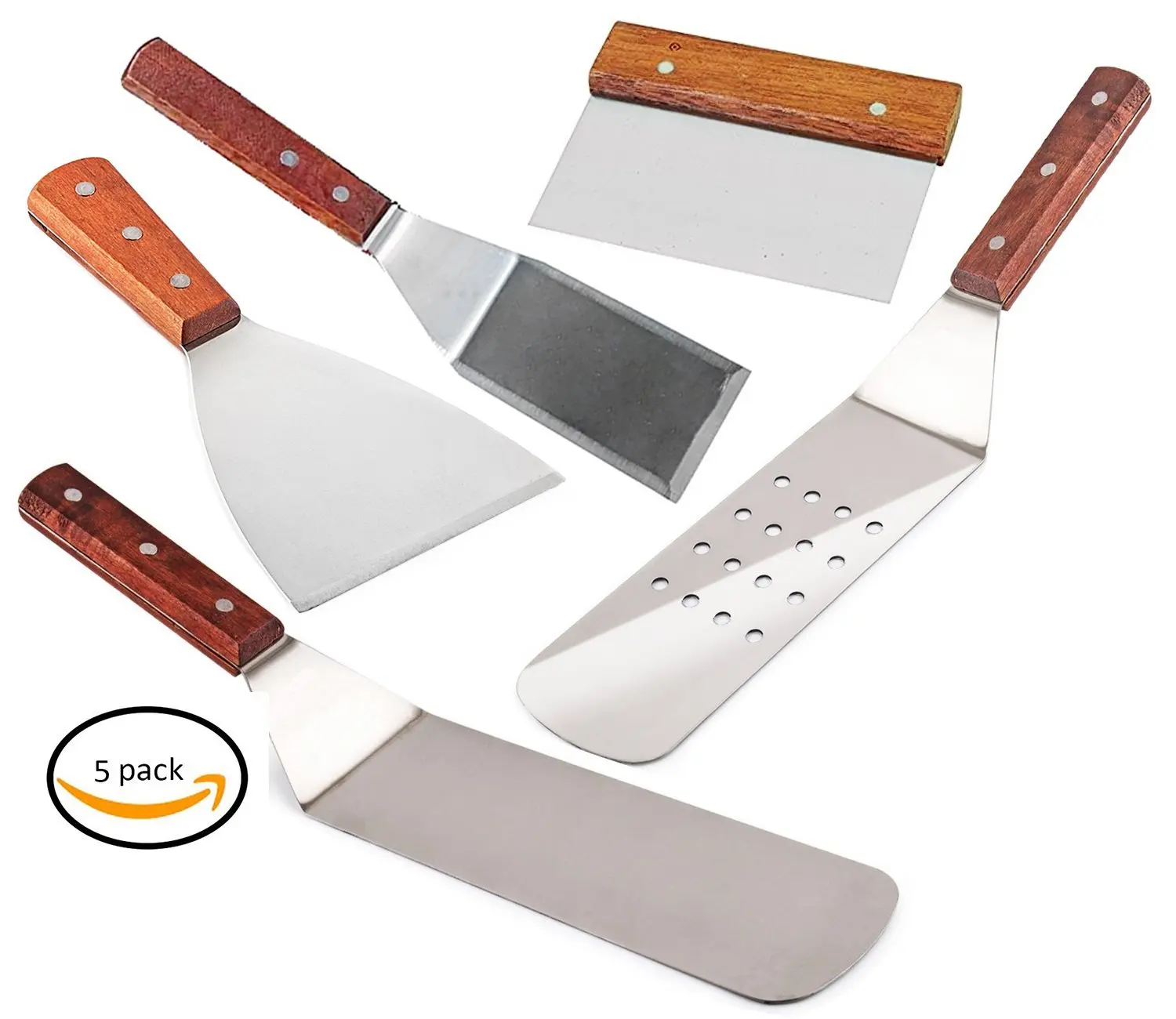 Single Set of 5 Dough Scraper Griddle Spatula,Perforated Turner For BBQ Grill Griddle Griddle