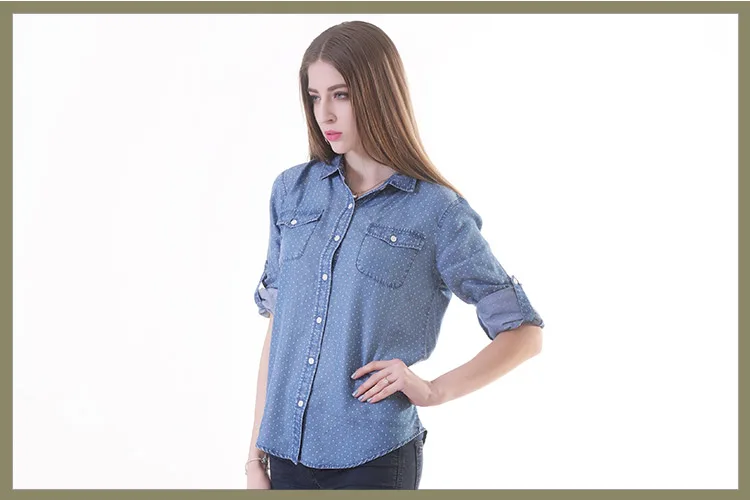 Different kinds of printed denim women vintage casual simple blouse patterns designs