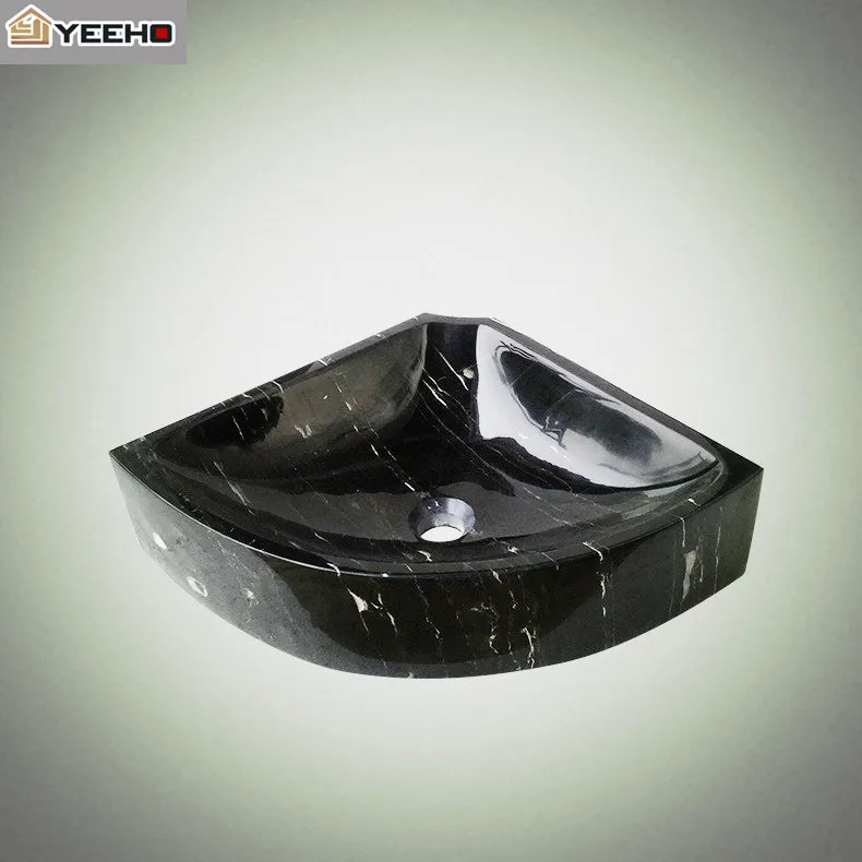 BATHROOM CLOAKROOM COUNTERTOP BLACK AND WHITE MARBLE EFFECT GLASS BASIN SINK 