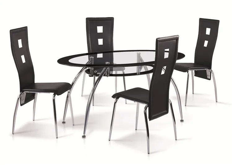 Classical Design Dining Room Set Tempered Glass Top Dining Table Metal Frame and Dining Chair