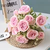 ISEVIAN Artificial Silk Flower Pink Small rose bush with 12 flower heads artificial flower decoration