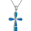 Unique Fashion Wedding Prayer Rosary Christian Religious Blue Opal Copper Crystal Jesus Cross Pendant Necklace For Women Jewelry
