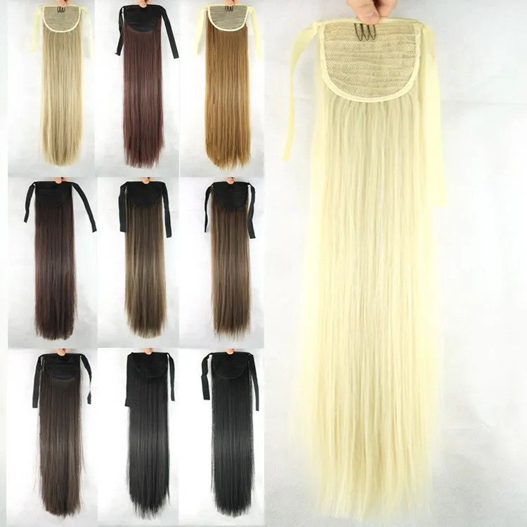 1pc 21inch 100g Long Straight Synthetic Fake Hair Drawstring